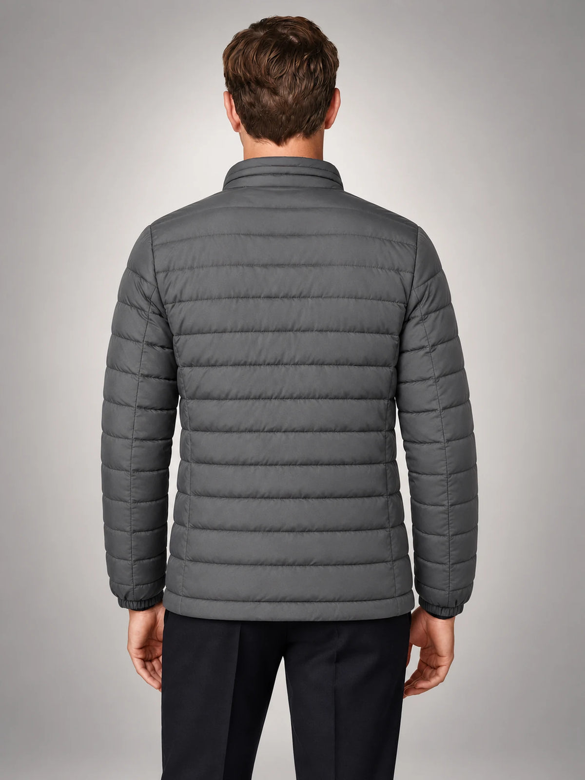 Volantero Men's Lightweight Puffer Spring Jacket in Grey, back view
