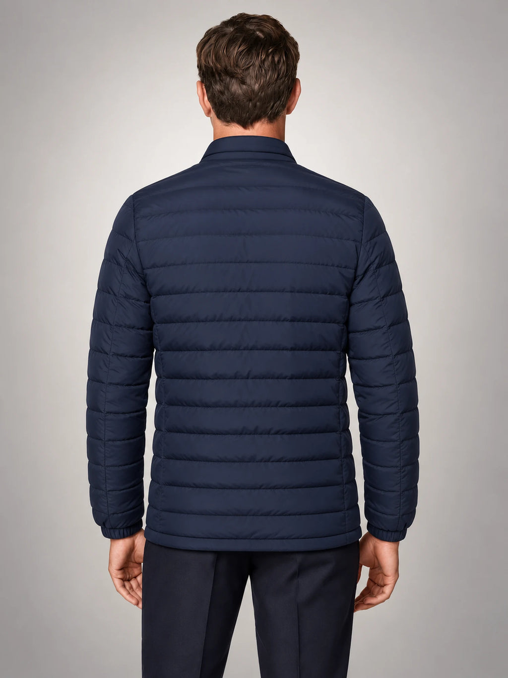 Volantero Men's Lightweight Puffer Spring Jacket in Navy, back view