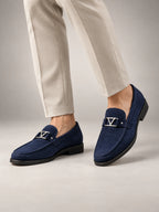 Volantero Men's Elegant Business Loafers in Navy, hover view