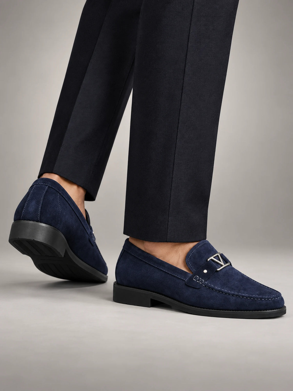 Volantero Men's Elegant Business Loafers in Navy, side view