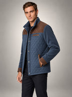 Volantero Men's Quilted Spring Jacket with Stand-Up Collar in Coffee/Blue, side view