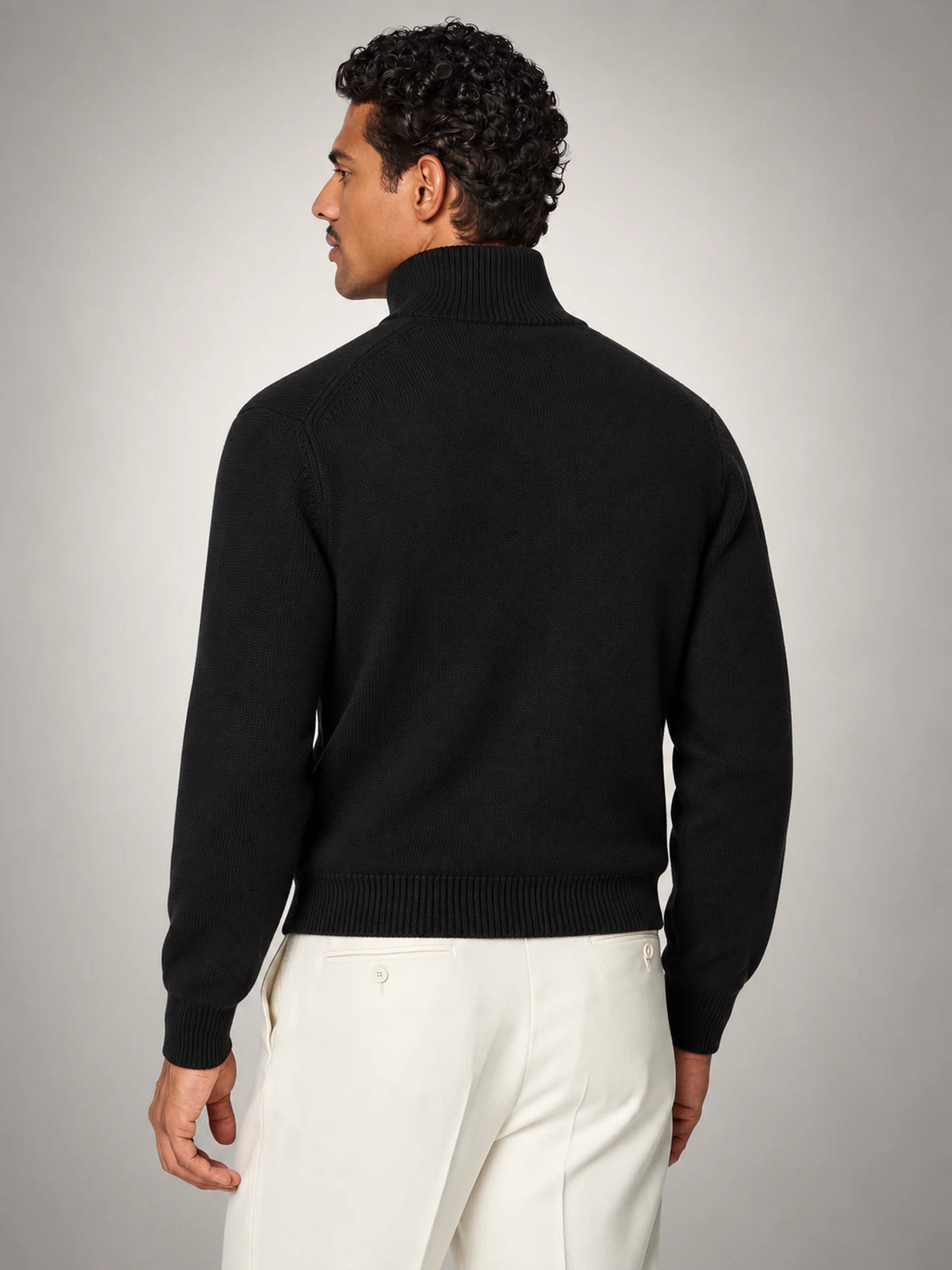 Volantero Men's Black Half-Zip Sweater in Black, back view