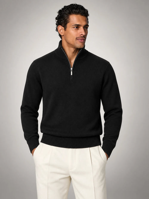Volantero Men's Black Half-Zip Sweater in Black, hover view