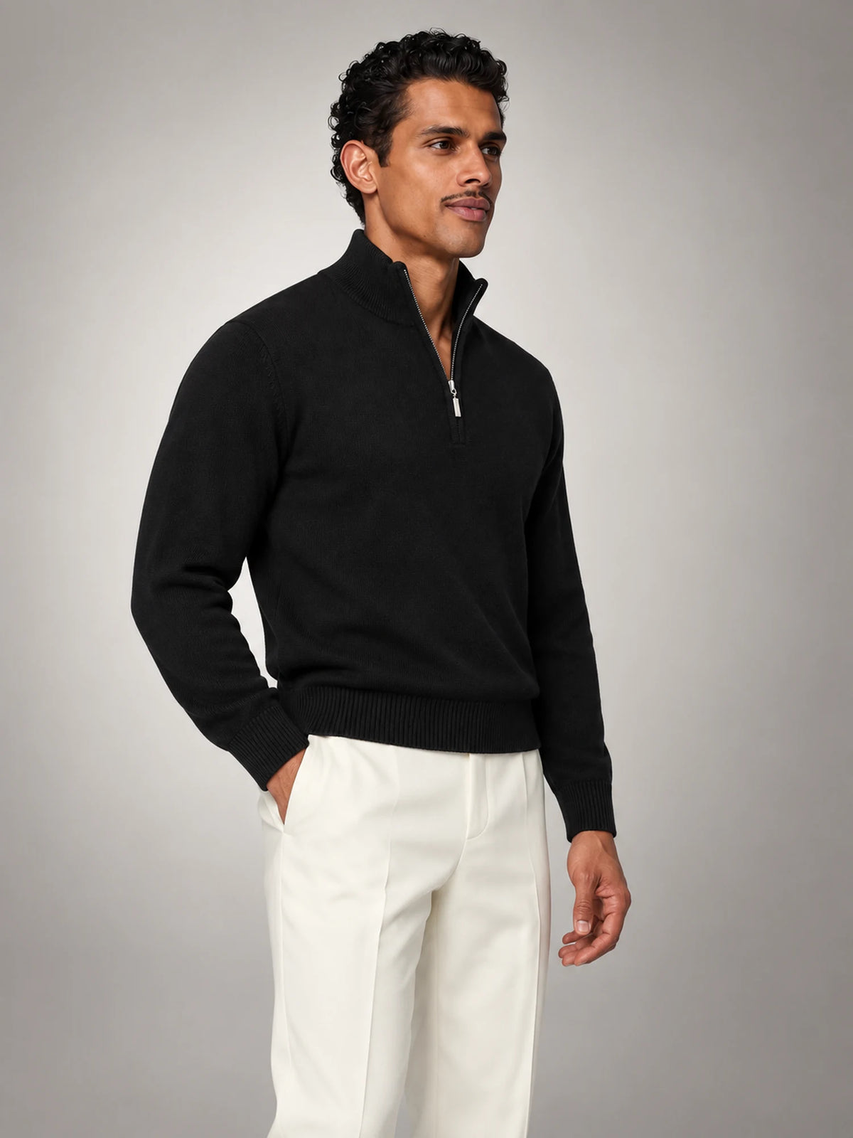 Volantero Men's Black Half-Zip Sweater in Black, side view