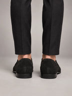 Volantero Men's Suede Penny Loafers in Black, back view
