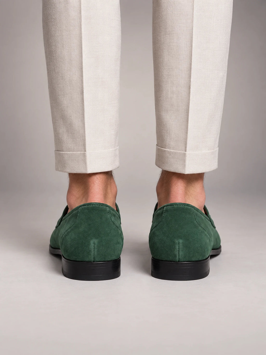 Volantero Men's Suede Penny Loafers in Green, back view