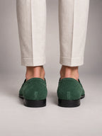 Volantero Men's Suede Penny Loafers in Green, back view