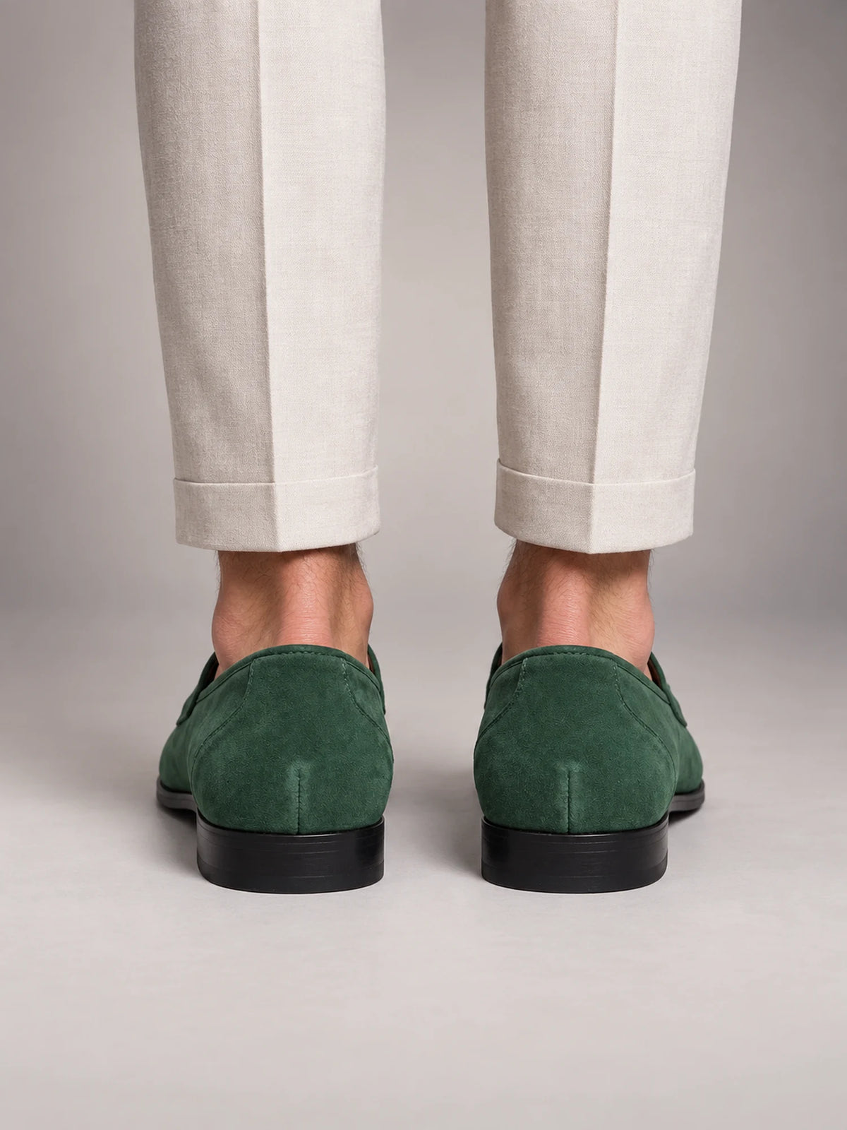 Volantero Men's Suede Penny Loafers in Green, back view
