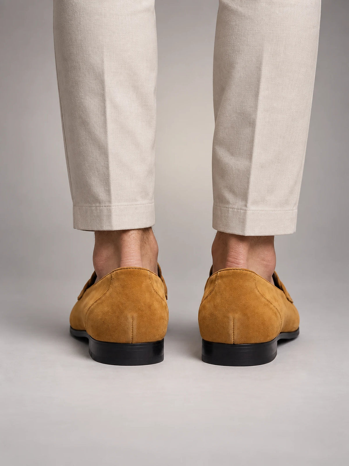 Volantero Men's Suede Penny Loafers in Yellow, back view