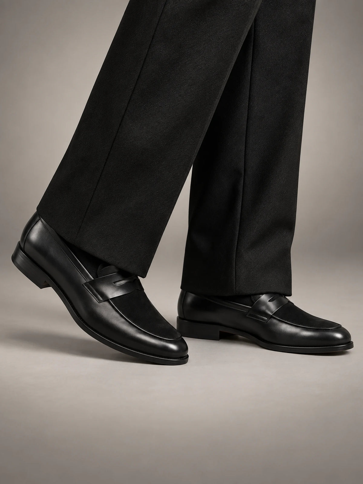 Volantero Men's Leather Suede Panel Loafers in Black, main view