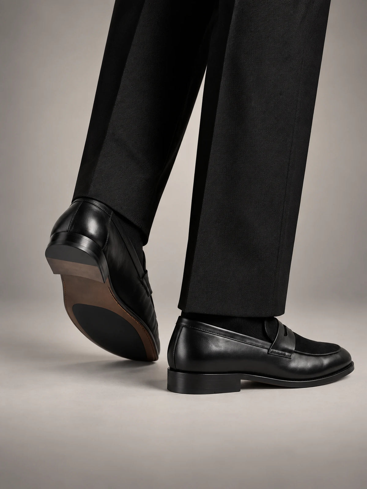 Volantero Men's Leather Suede Panel Loafers in Black, side view