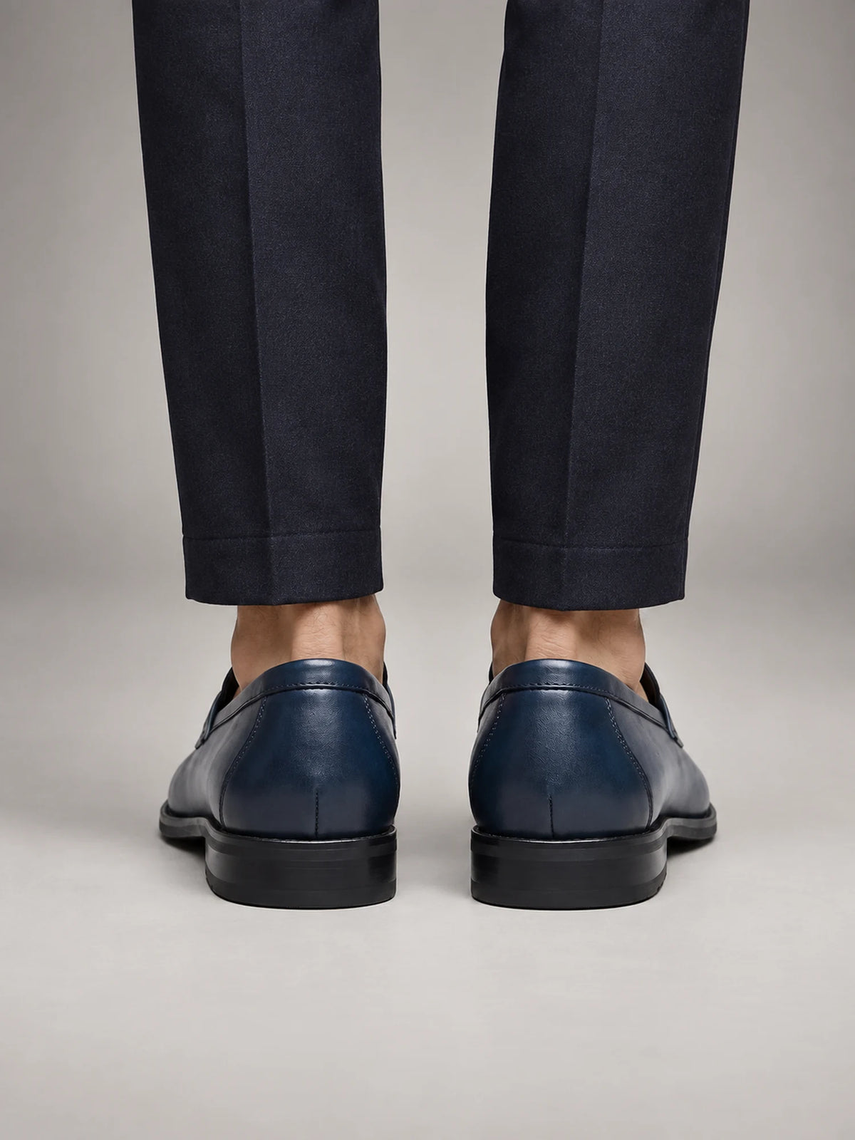 Volantero Men's Leather Suede Panel Loafers in Navy, back view