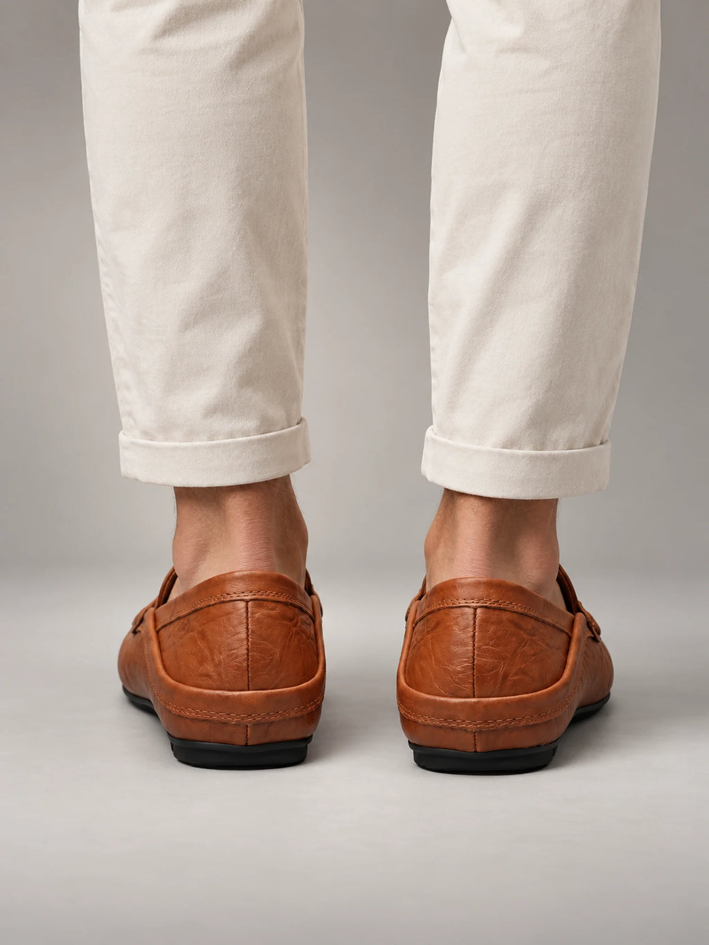 Volantero Men's Leather Travel Loafers with Fold Down Heel in Brown, back view