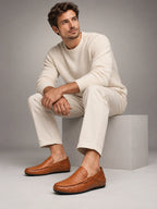 Volantero Men's Leather Travel Loafers with Fold Down Heel in Brown, hover view