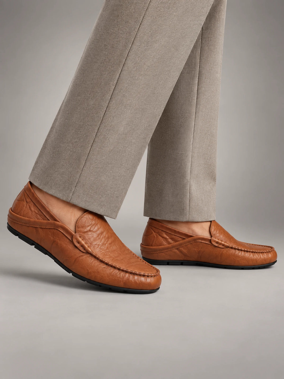 Volantero Men's Leather Travel Loafers with Fold Down Heel in Brown, main view