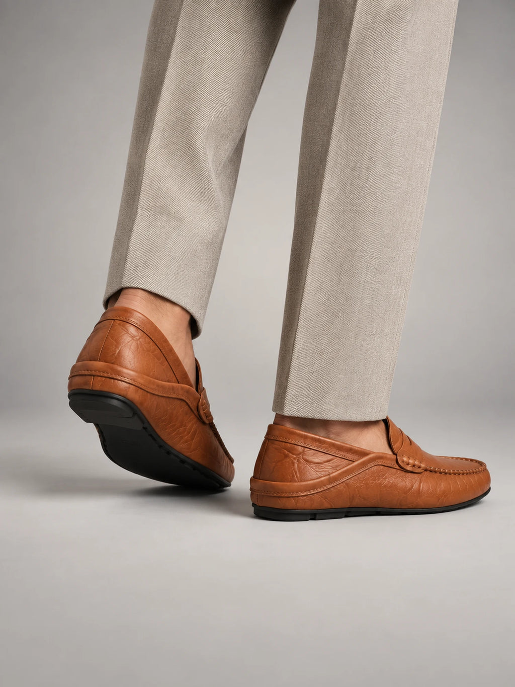 Volantero Men's Leather Travel Loafers with Fold Down Heel in Brown, side view