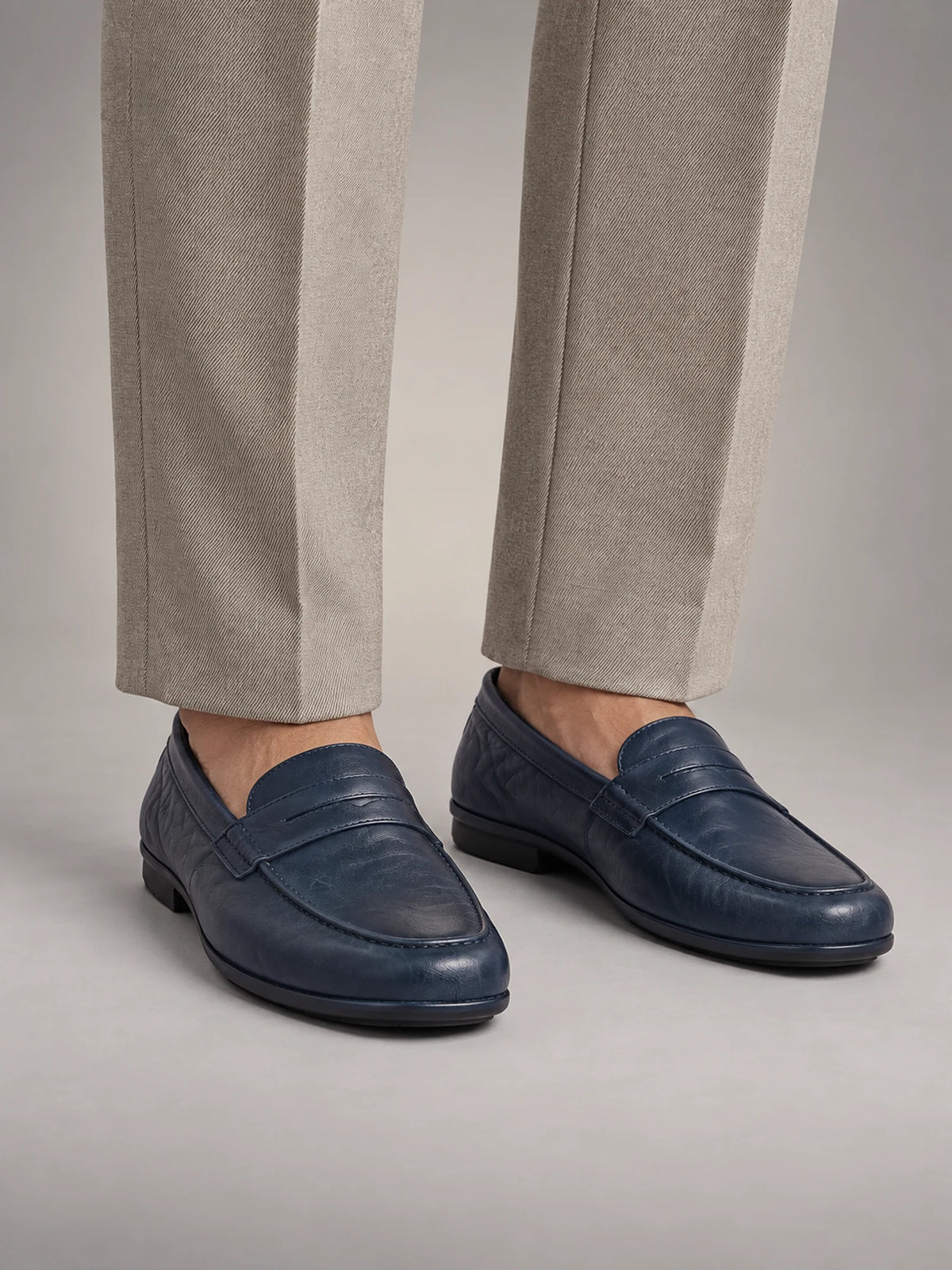 Volantero Men's Leather Travel Loafers with Fold Down Heel in Navy, front view