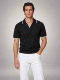 Volantero Men's Tipped Open Collar Knit Polo in Black, main view