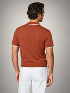 Volantero Men's Tipped Open Collar Knit Polo in Navy, back view