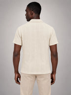 Volantero Men's Camp Collar Button Shirt in Beige, back view
