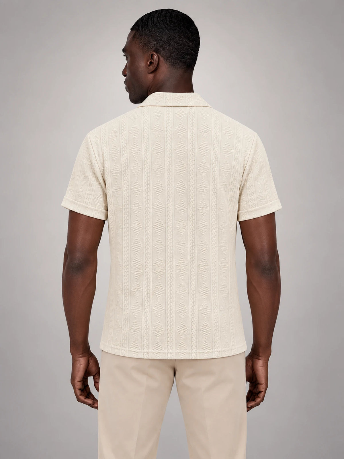 Volantero Men's Camp Collar Button Shirt in Beige, back view