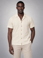 Volantero Men's Camp Collar Button Shirt in Beige, hover view