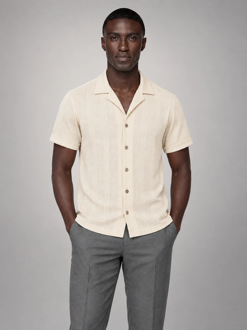 Volantero Men's Camp Collar Button Shirt in Beige, main view