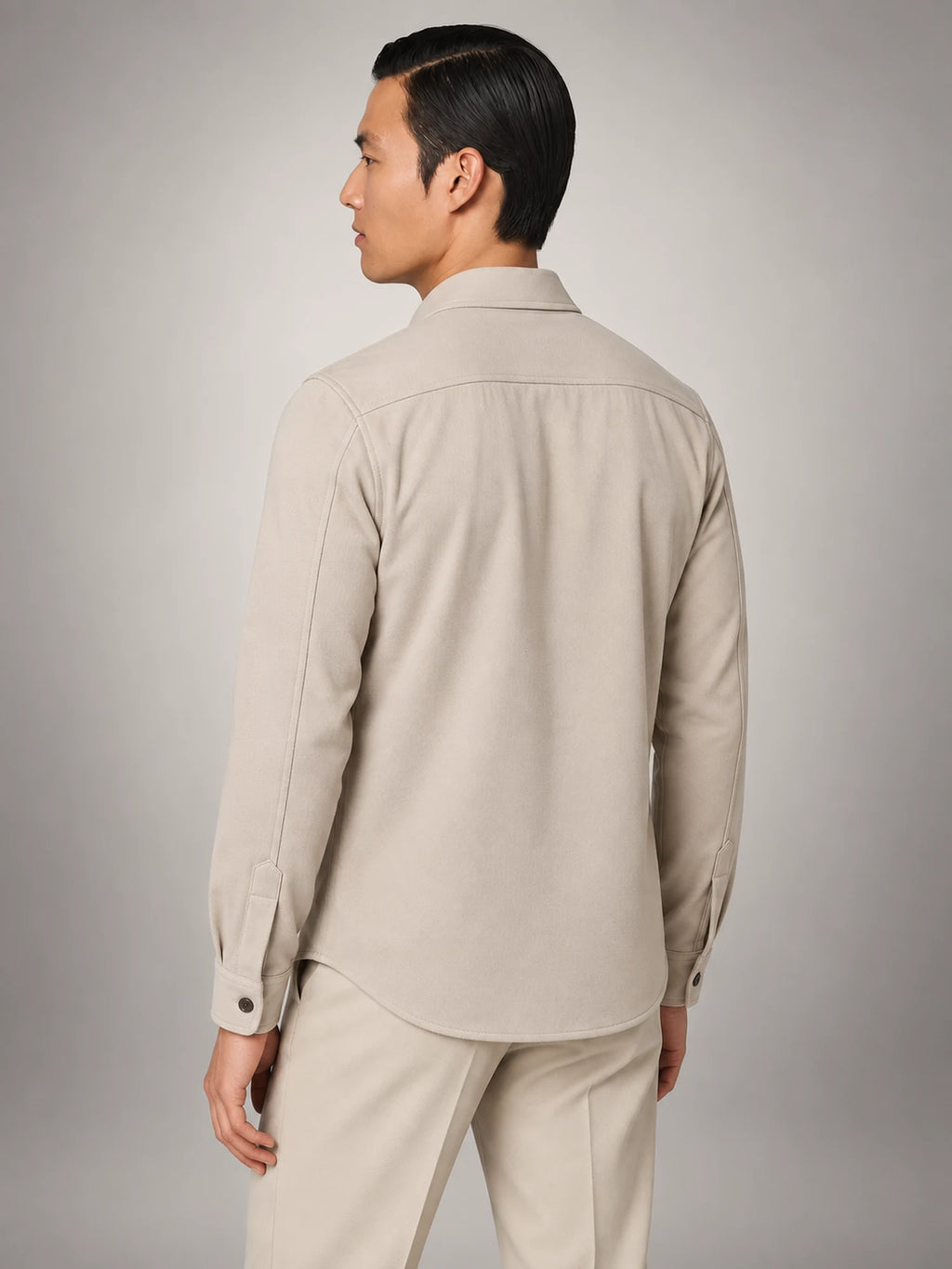Volantero Men's Twin Pocket Overshirt Slim-Fit in Beige, back view
