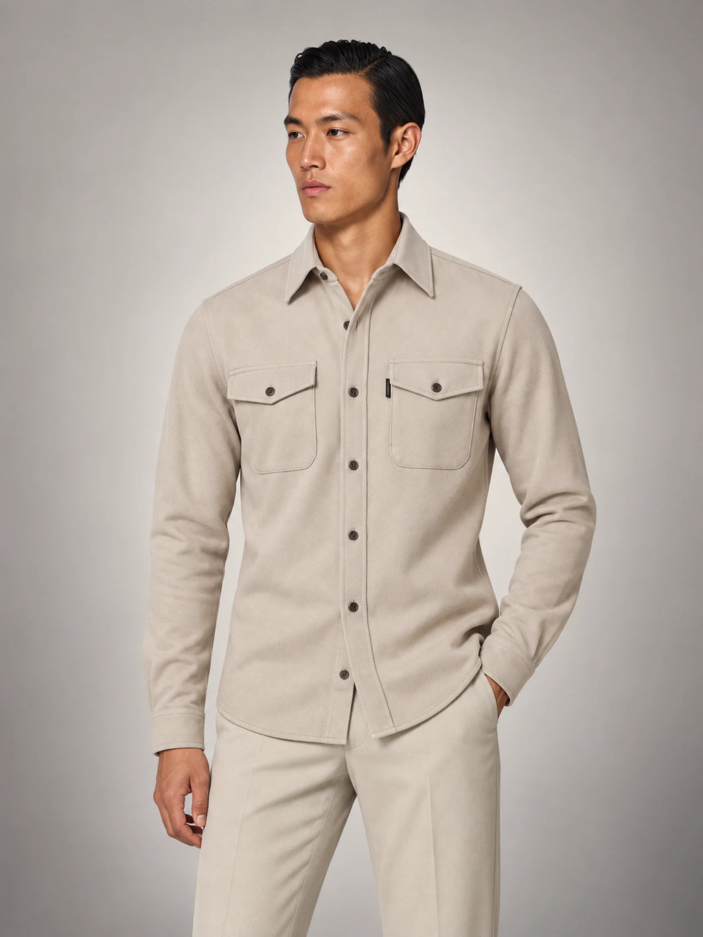 Volantero Men's Twin Pocket Overshirt Slim-Fit in Beige, front view