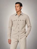 Volantero Men's Twin Pocket Overshirt Slim-Fit in Beige, front view