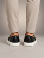 Volantero Men's Casual Leather Loafers in Black, back view