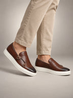 Volantero Men's Casual Leather Loafers in Brown, hover view