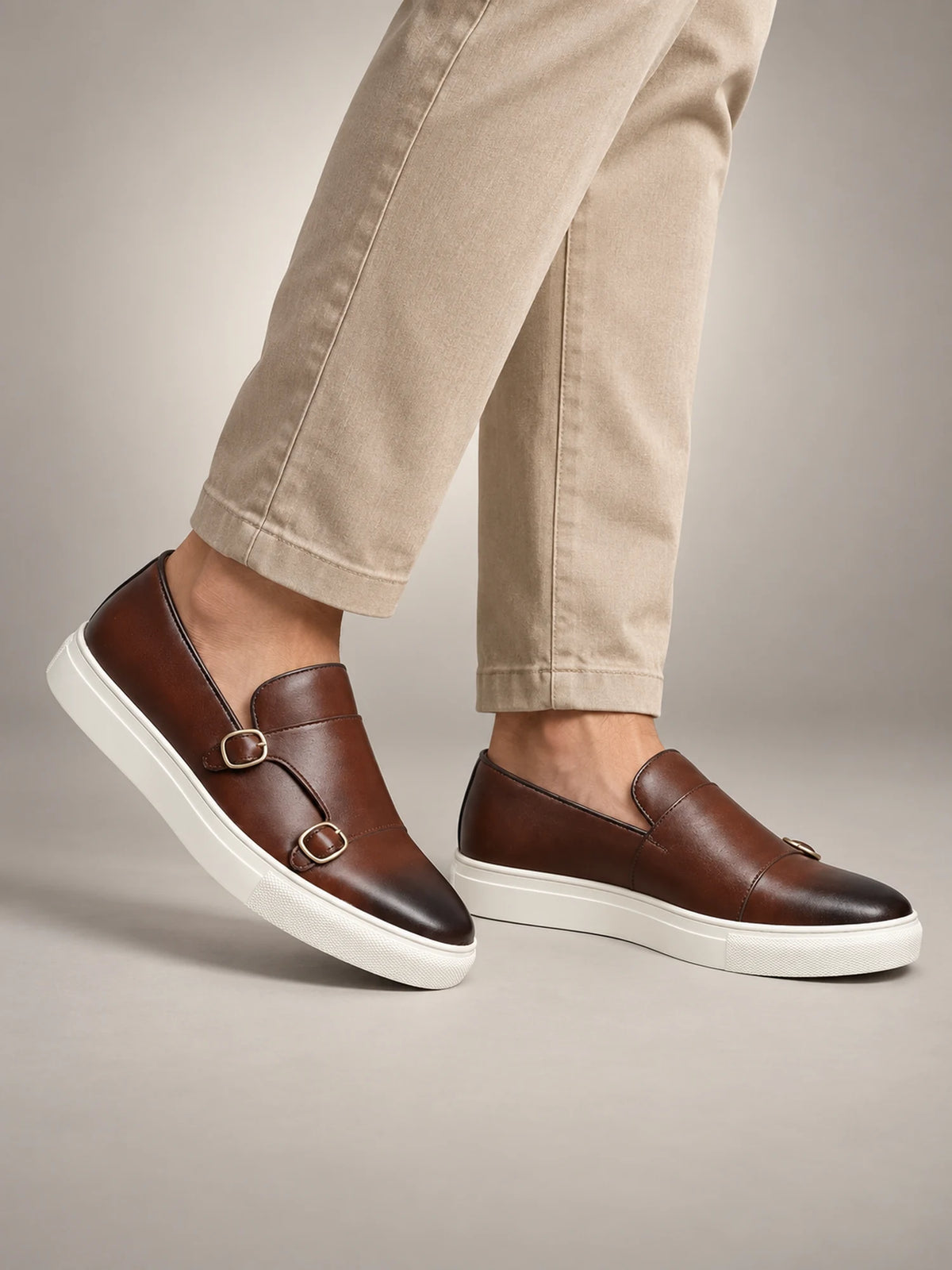 Volantero Men's Casual Leather Loafers in Brown, hover view