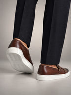 Volantero Men's Casual Leather Loafers in Brown, side view
