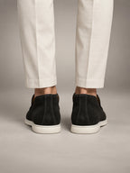 Volantero Men's High Suede Loafers in Black, back view