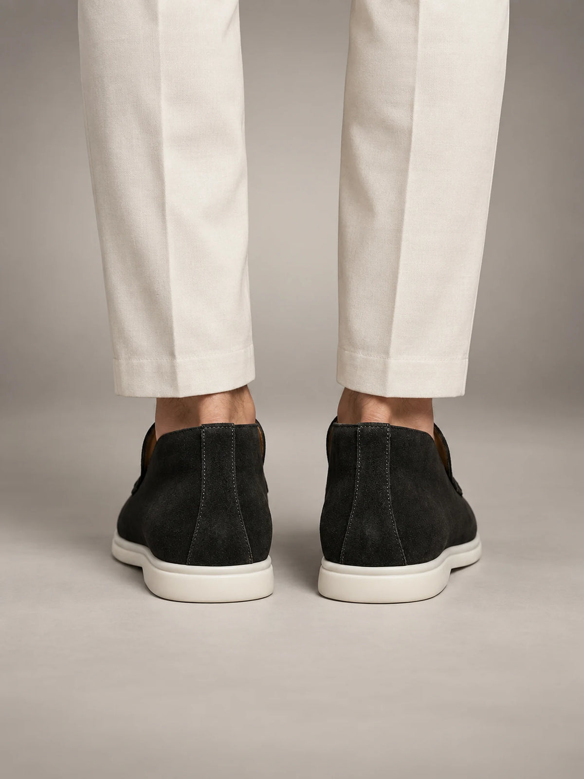 Volantero Men's High Suede Loafers in Black, back view