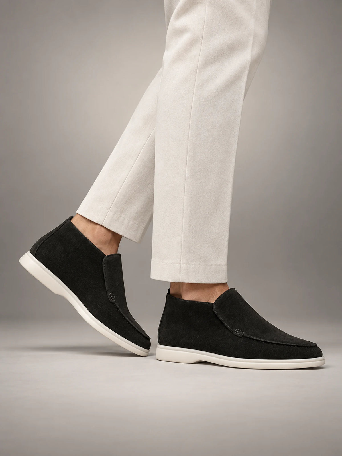 Volantero Men's High Suede Loafers in Black, hover view