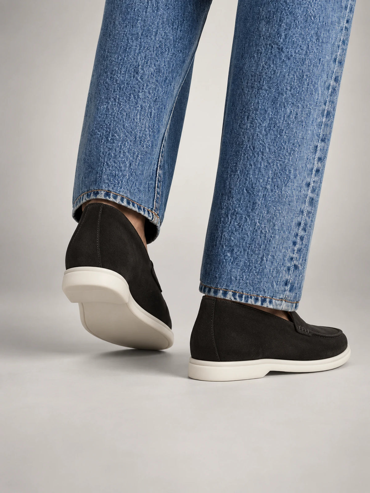 Volantero Men's High Suede Loafers in Black, side view