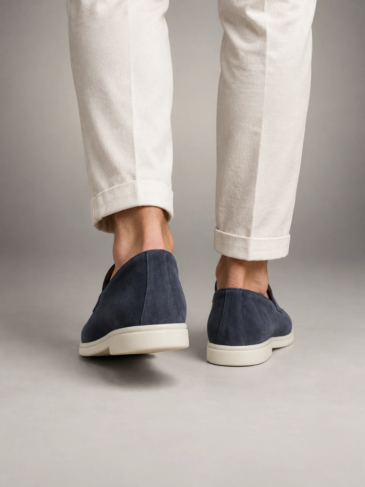 Volantero Men's High Suede Loafers in Blue, back view