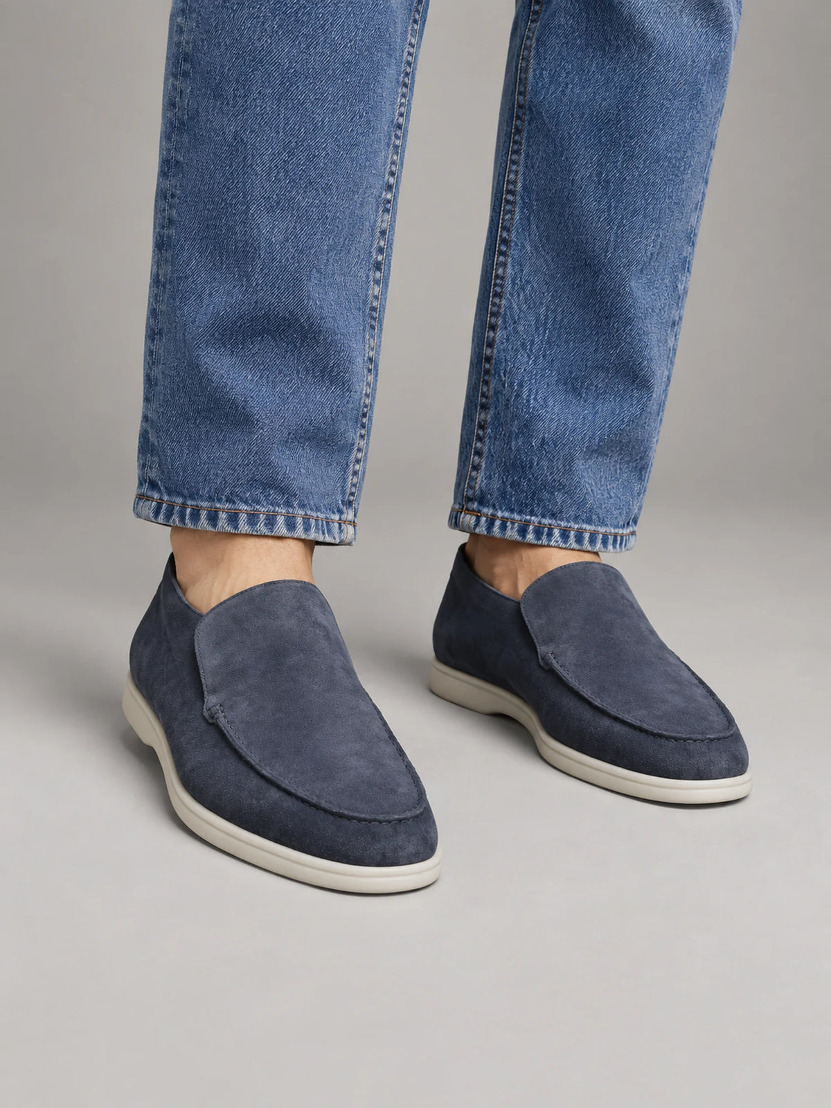 Volantero Men's High Suede Loafers in Blue, front view