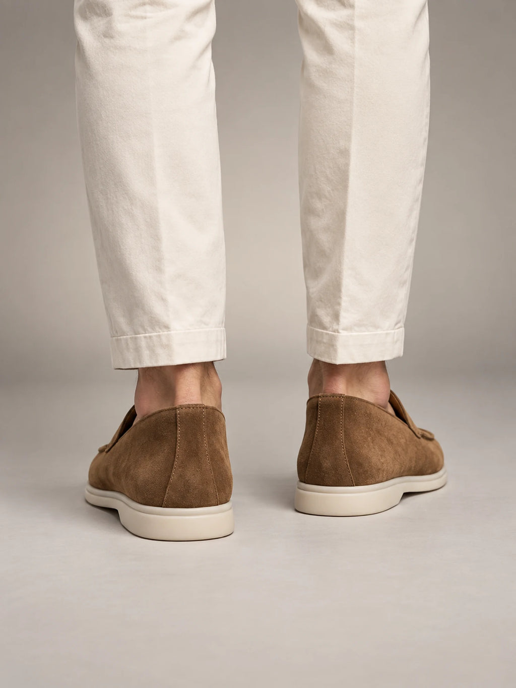 Volantero Men's High Suede Loafers in Brown, back view