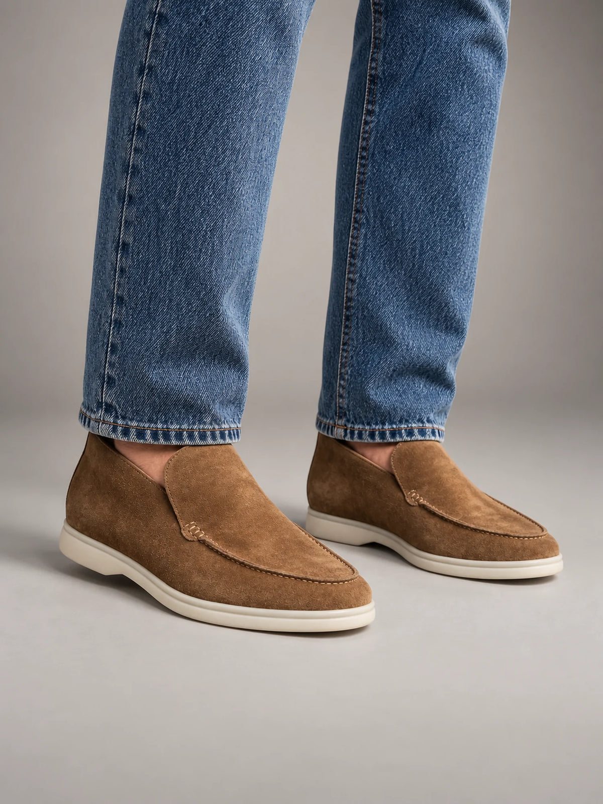 Volantero Men's High Suede Loafers in Brown, front view