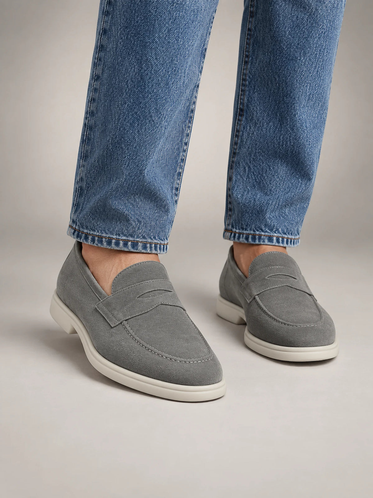 Volantero Men's High Suede Loafers in Grey, front view