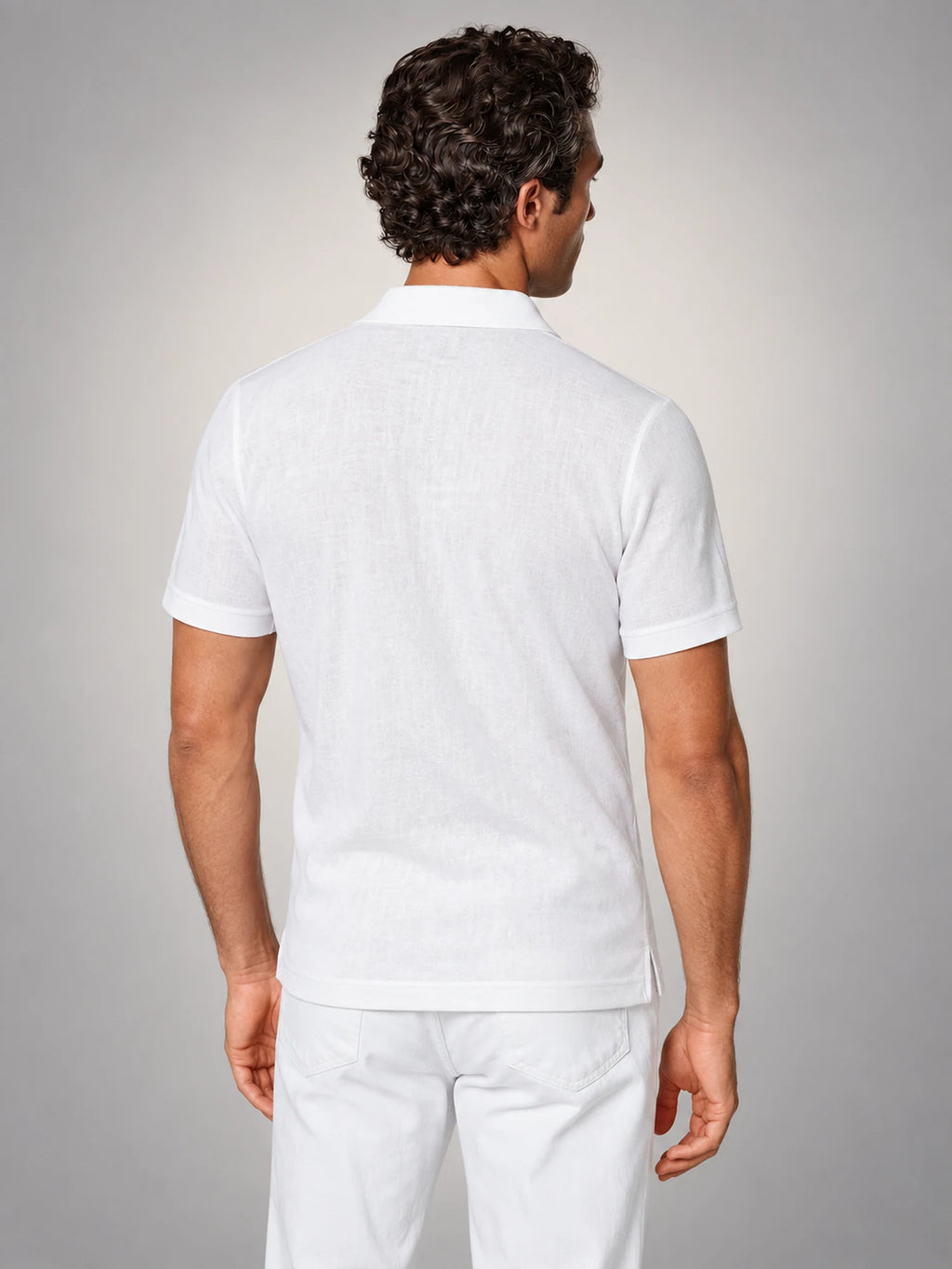 Volantero Men's Short-Sleeve Summer Polo Shirt in White, back view