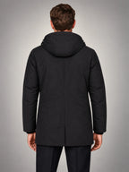 Volantero Men's Spring Puffer Jacket with Hood in Black, back view