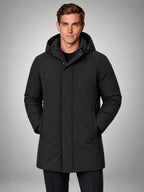 Volantero Men's Spring Puffer Jacket with Hood in Black, hover view