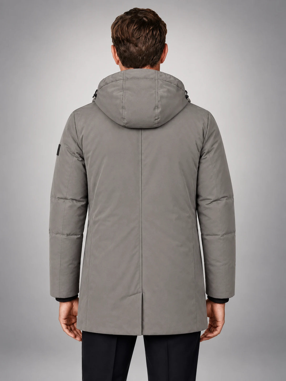 Volantero Men's Spring Puffer Jacket with Hood in Grey, back view