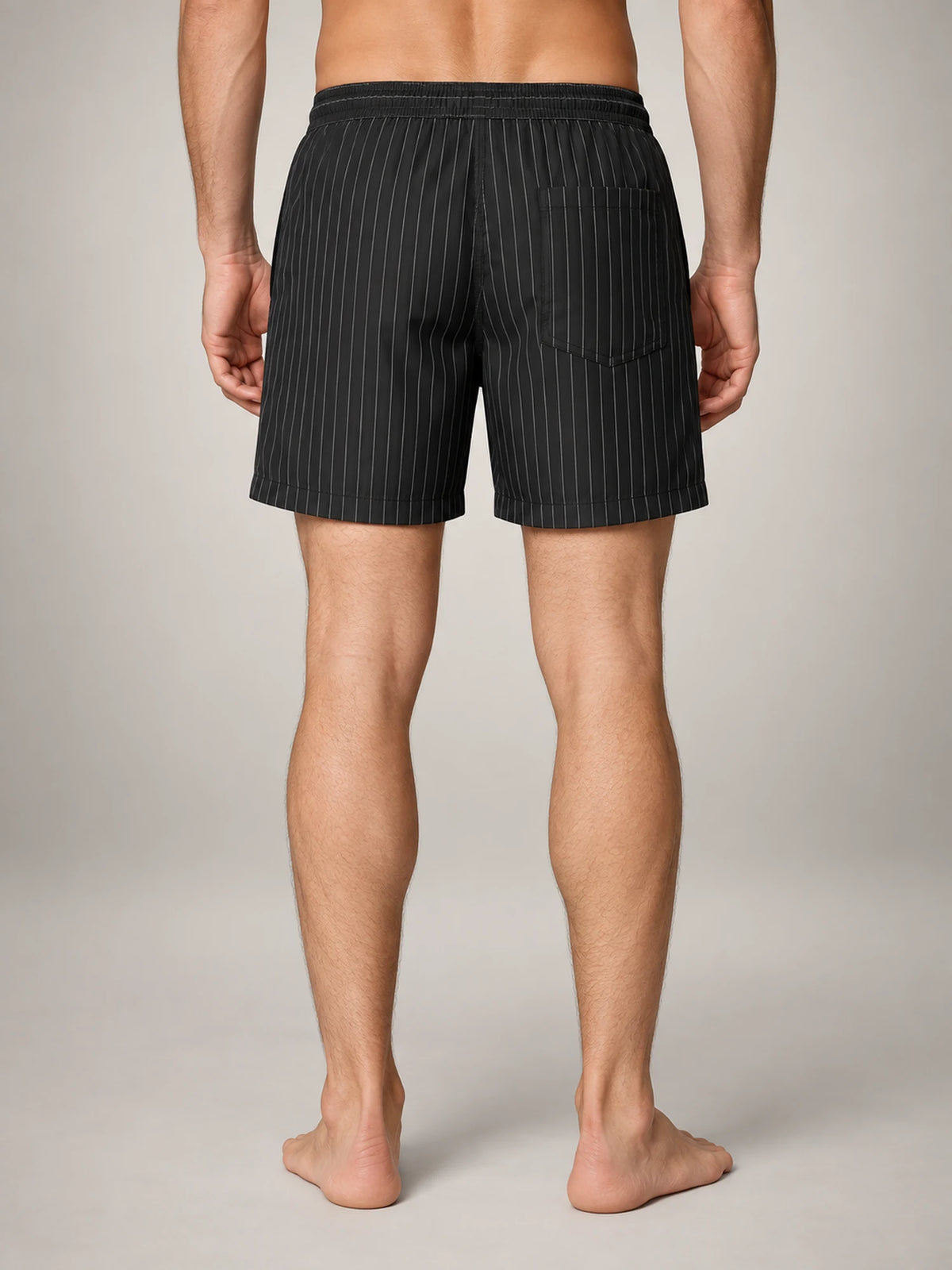 Volantero Men's Quick-Dry Striped Swim Shorts in Black, back view