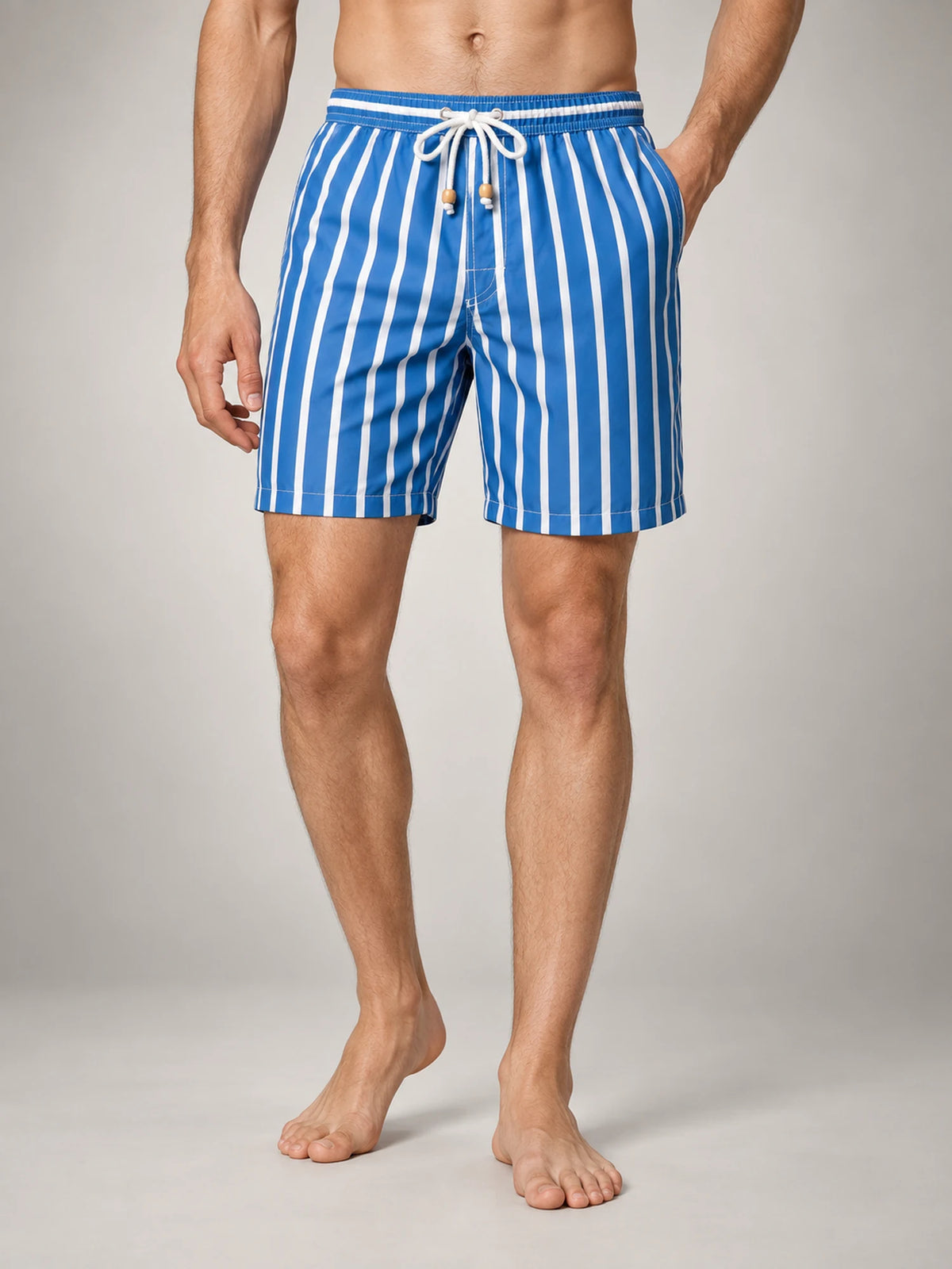 Volantero Men's Quick-Dry Striped Swim Shorts in Blue, hover view