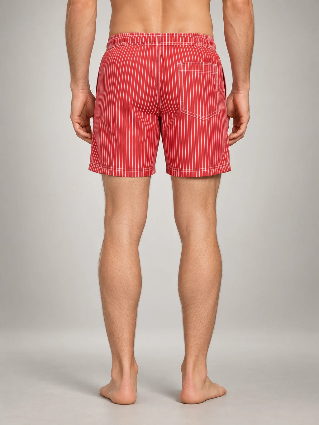 Volantero Men's Quick-Dry Striped Swim Shorts in Red, back view